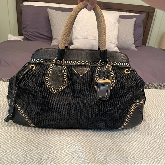 Prada Leather Trimmed Raffia frame bag - Picture 2 of 8